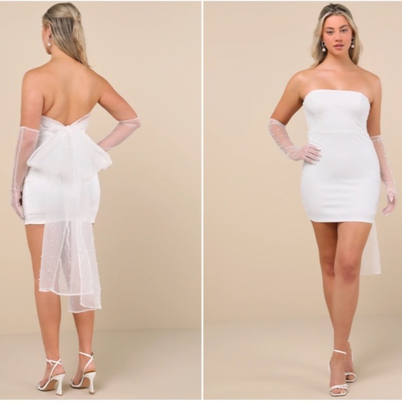 LULUS Bridal Bachelorette Engagement Bridal Shower Sexy Strapless Mini Dress - Picture 4 of 4